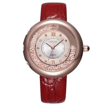 SKONE Women Casual Fashion Watches Leather Strap 253602 (Red Rose-gold)  