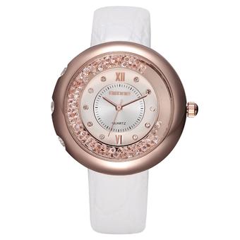 SKONE Women Casual Fashion Watches Leather Strap 253604 (White/Rose Gold)  