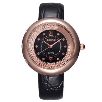 SKONE Women Casual Fashion Watches Leather Strap Black Black 253601  