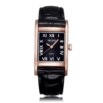 SKONE Women Casual Fashion Watches Leather Strap Black Gold Black 505804  