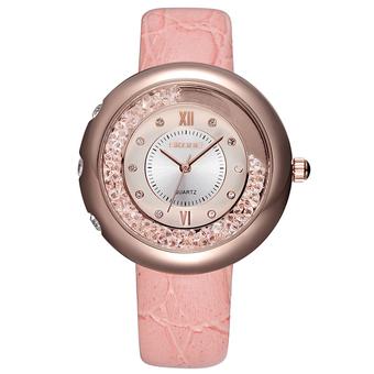 SKONE Women Casual Fashion Watches Leather Strap Pink Rose-gold 253603  