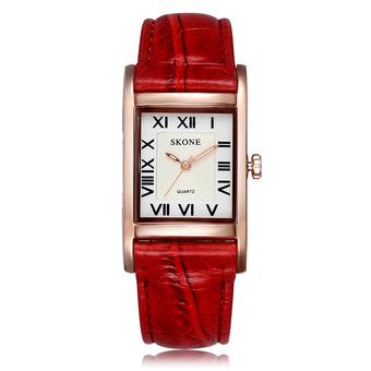 SKONE Women Casual Fashion Watches Leather Strap Red Gold White 505808  