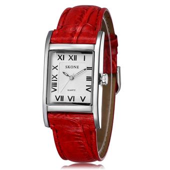 SKONE Women Casual Fashion Watches Leather Strap Red Silver White 505807  