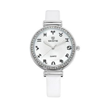 SKONE Women Casual Fashion Watches Leather Strap White Silver 260404  