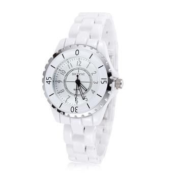 SKONE Women Dress Wathes White Ceramic Women Watch Luminous Analog Quartz Casual Watches- Silver  