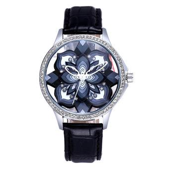 SKONE brand personality hollow three-dimensional flower type dial watch fashion ladies fashion watch-Black (Intl)  