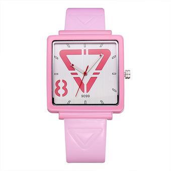 SKONE ladies watch fashion square meter geometric triangle literal character watches-Pink (Intl)  