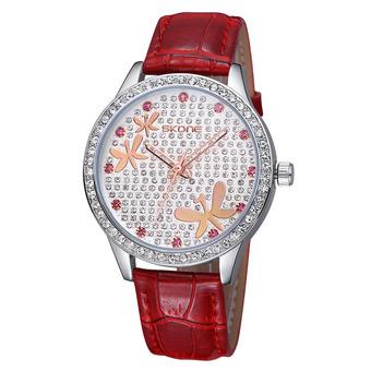 SKONE new authentic butterfly diamond decorative surface watch Lady leisure table quartz watch Leather Watch-Red (Intl)  