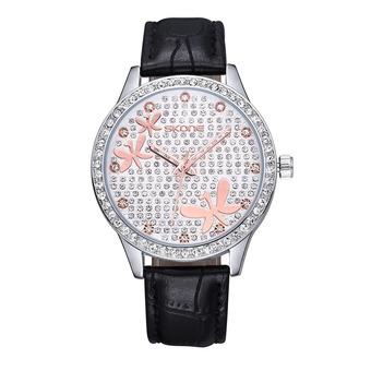 SKONE new authentic butterfly diamond decorative surface watch Lady leisure table quartz watch Leather Watch-Black (Intl)  