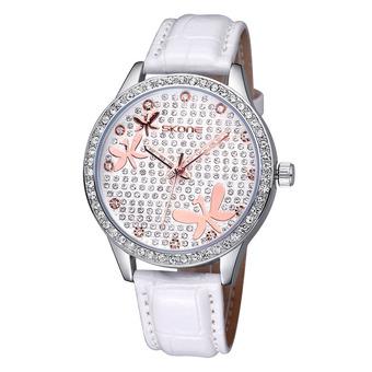 SKONE new authentic butterfly diamond decorative surface watch Lady leisure table quartz watch Leather Watch-White (Intl)  