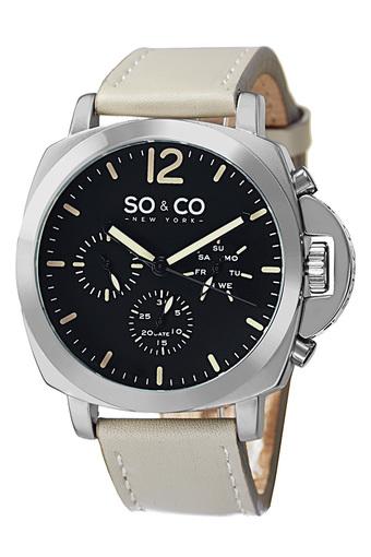 SO&CO New York Casual Jam Tangan Pria - Champagne - Strap Genuine Leather & Contrast Stitching - 5022.2  