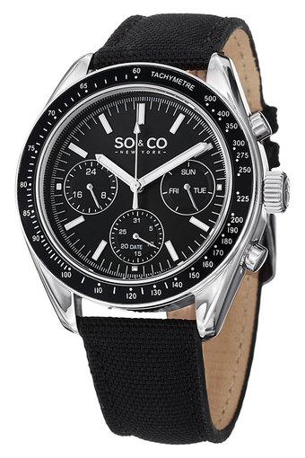 SO&CO New York Sport Jam Tangan Pria - Hitam - Strap Nylon & Genuine Leather - 5027.1  