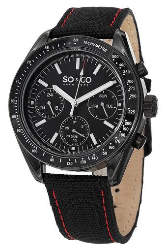 SO&CO New York Sport Jam Tangan Pria - Hitam - Strap Nylon & Genuine Leather - 5027.2  