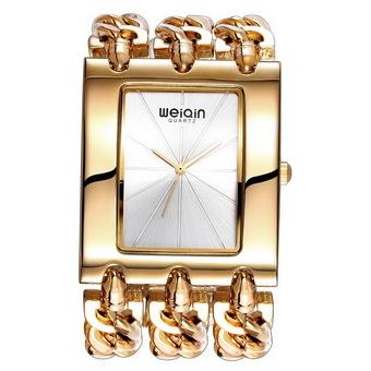 SUNSKY WEIQIN Simple Scale Square Dial Fashion Women Quartz Watch with Alloy Bracelet Band (Gold + Silver)   