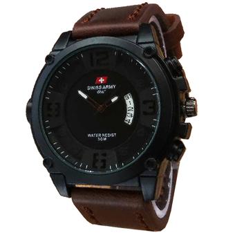 SWISS ARMY - JAM TANGAN PRIA - LEATHER STRAP - SA 4099 DARK BROWN  