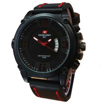 SWISS ARMY - JAM TANGAN PRIA - LEATHER STRAP - SA 6578 HITAM MERAH  