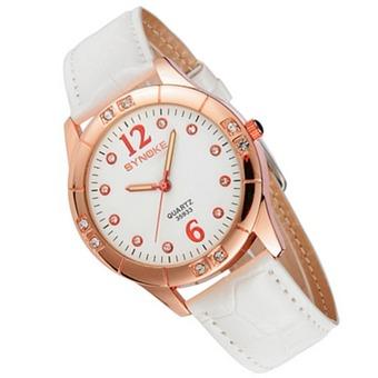 SYNOKE Luxury Real Leather Strap Wristwatch Women Rhinestone Luminous Dress Watch Roman Number Relogio Feminino Gift (White) - Intl  