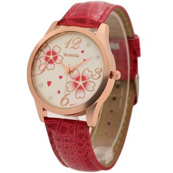 Sample Four Leaf Clover with diamond ladies Quartz Leather Watch(Red) (Intl)  