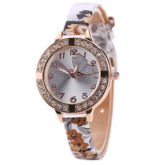 Sanwood Butterfly Rhinestone Fine Faux Leather Band Quartz Watch Type 2 (Intl)  