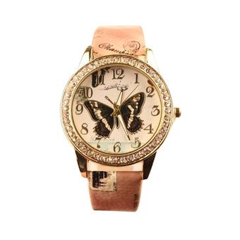 Sanwood Fashion Women's Crystal Butterfly Flower Printed Analog Quartz Wrist Watch  