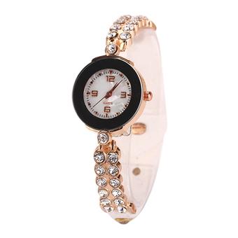 Sanwood Fashion Women's Dual Row Crystal Suede Analog Quartz Wrist Watch White  