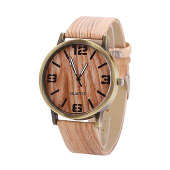 Sanwood Fashion Women's Grain Bronze Numerals Faux Leather Quartz Analog Wrist Watch  