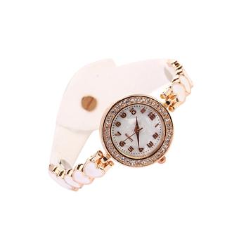 Sanwood Fashion Women's Heart Suede Analog Quartz Bracelet Bangle Wrist Watch White  