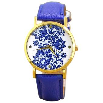 Sanwood Fashion Women's Lace Faux Leather Quartz Analog Dress Wrist Watch Dark Blue  