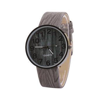 Sanwood Fashion Women's Wood Grain Faux Leather Analog Quartz Wrist Watch Grey  