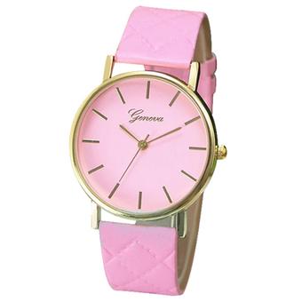 Sanwood Geneva Men's Women's Checkers Faux Leather Quartz Wrist Watch Pink  