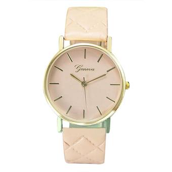 Sanwood Geneva Men's Women's Checkers Faux Leather Quartz Wrist Watch Beige  