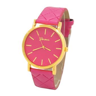 Sanwood Geneva Men's Women's Checkers Faux Leather Quartz Wrist Watch Rose-Red  