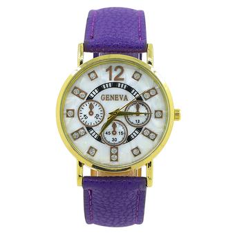 Sanwood Geneva Shell Texture Dial Faux Leather Strap Quartz Watch Purple (Intl)  