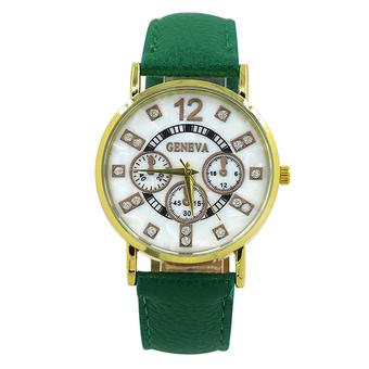 Sanwood Geneva Shell Texture Dial Faux Leather Strap Quartz Watch Dark Green (Intl)  