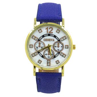 Sanwood Geneva Shell Texture Dial Faux Leather Strap Quartz Watch Sapphire Blue (Intl)  