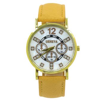 Sanwood Geneva Shell Texture Dial Faux Leather Strap Quartz Watch Yellow (Intl)  