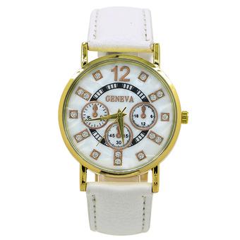 Sanwood Geneva Shell Texture Dial Faux Leather Strap Quartz Watch White (Intl)  