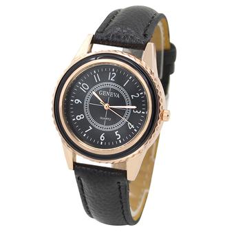 Sanwood Geneva Unisex Rose Gold Plated Faux Leather Quartz Wrist Watch Black  