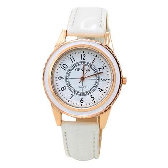 Sanwood Geneva Unisex Rose Gold Plated Faux Leather Quartz Wrist Watch White  