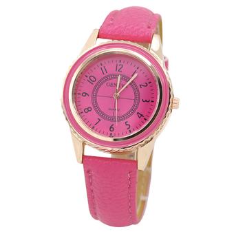 Sanwood Geneva Unisex Rose Gold Plated Faux Leather Quartz Wrist Watch Rose-Red  