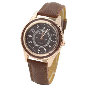 Sanwood Geneva Unisex Rose Gold Plated Faux Leather Quartz Wrist Watch Brown  