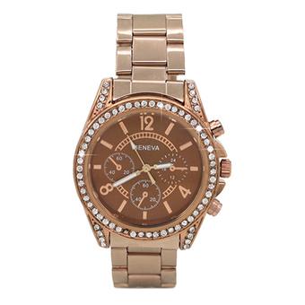 Sanwood Geneva Women's Crystal Stainless Steel Analog Quartz Wrist Watch Coffee  