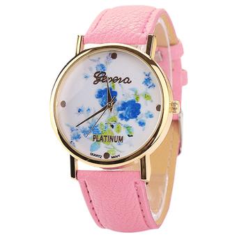 Sanwood Geneva Women's Faux Leather Blue Rose Flower Quartz Wrist Watch Pink  