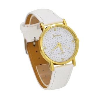 Sanwood Geneva Women's Faux Leather Flower Casual Analog Quartz Watch White  