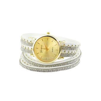 Sanwood Geneva Women's Faux Suede Rivets Rhinestone Wrap Wrist Watch White  