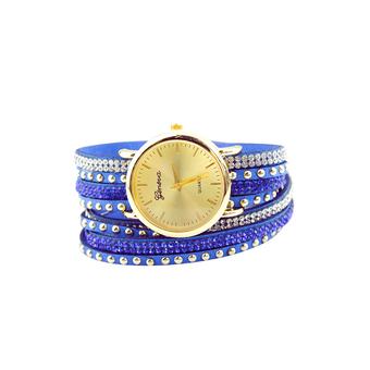 Sanwood Geneva Women's Faux Suede Rivets Rhinestone Wrap Wrist Watch Sapphire Blue  