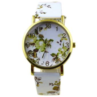 Sanwood Geneva Women's Flowers Pattern Faux Leather Analog Quartz Wrist Watch Grey  