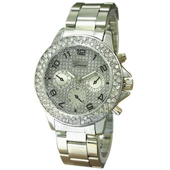 Sanwood Geneva Women's Men's Alloy Rhinestone Analog Quartz Wrist Watch Silver  