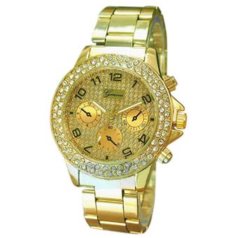 Sanwood Geneva Women's Men's Alloy Rhinestone Analog Quartz Wrist Watch Golden  