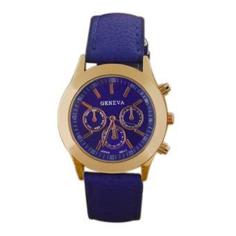 Sanwood Geneva Women's Roman Numerals Faux Leather Quartz Wrist Watch Dark Blue  